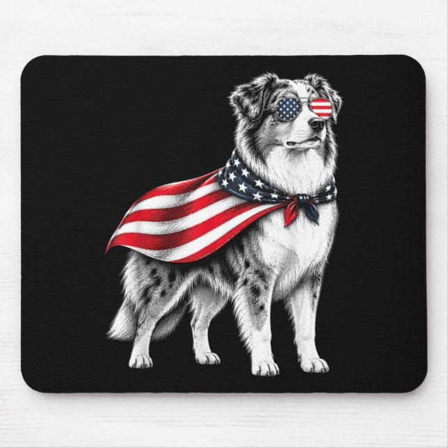 Australian Shepherd 4th Of July Aamerican Flag Mouse Pad (Front)