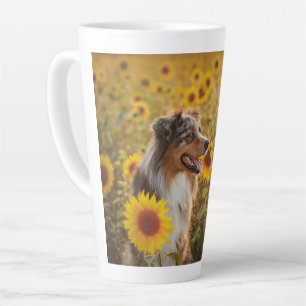 Australian Shepherd and Sunflowers   Latte Mug