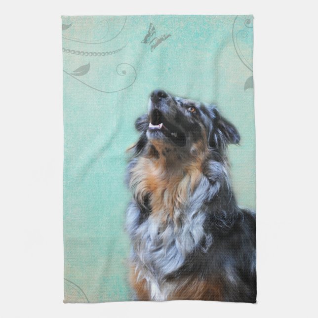Australian Shepherd Artistic Photo Kitchen Towel (Vertical)