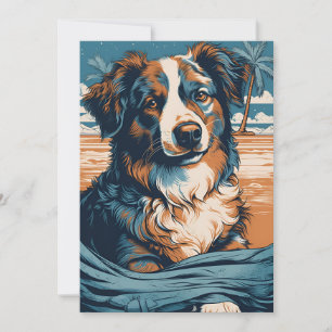 Australian Shepherd at a tropical beach Holiday Card