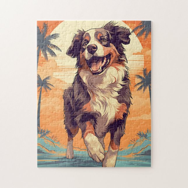 Australian Shepherd at a tropical beach Jigsaw Puzzle (Vertical)