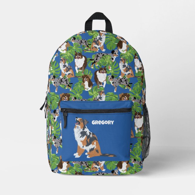 Australian Shepherd Aussie Dog Barking Printed Backpack (Front)