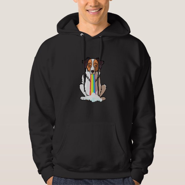 Australian Shepherd Aussie Dog In Rainbow Hoodie (Front)