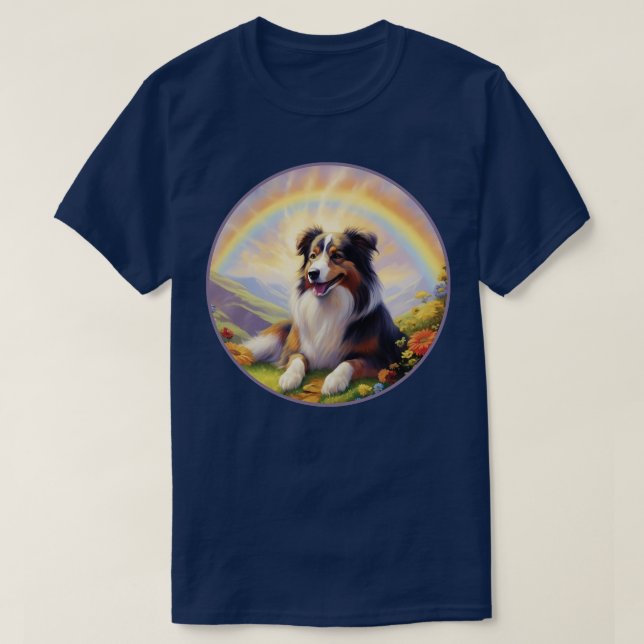 Australian Shepherd Aussie Rainbow Bridge Memorial T-Shirt (Design Front)