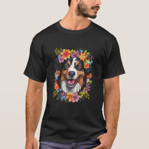 Australian Shepherd Aussie with Flower Crown Retro T-Shirt