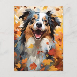 Australian Shepherd Autumn Thanksgiving Postcard