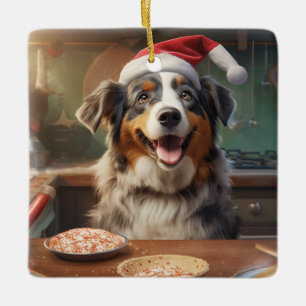 Australian Shepherd Baking Christmas Cookies Ceramic Ornament