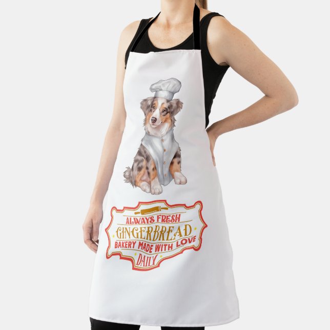 Australian Shepherd Baking Gingerbread Apron (Insitu)