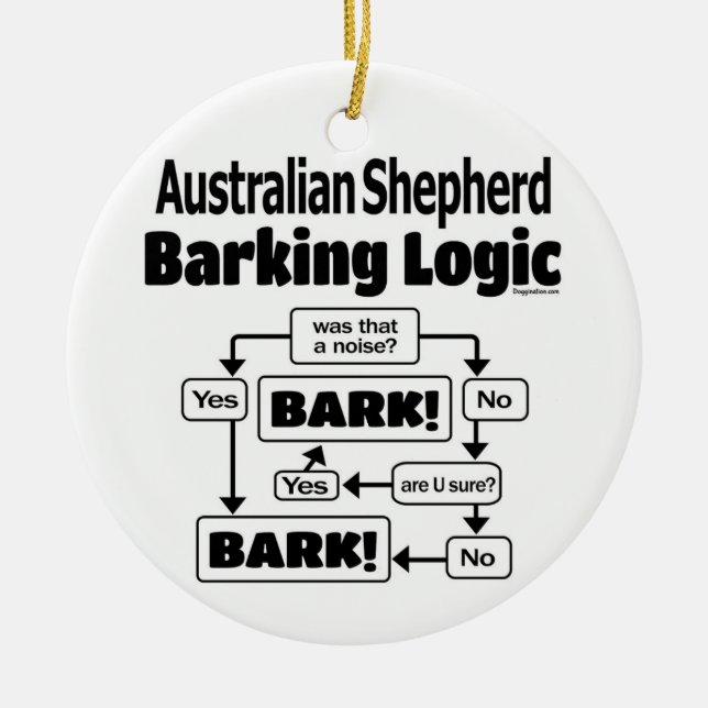 Australian Shepherd Barking Logic Ceramic Tree Decoration (Front)