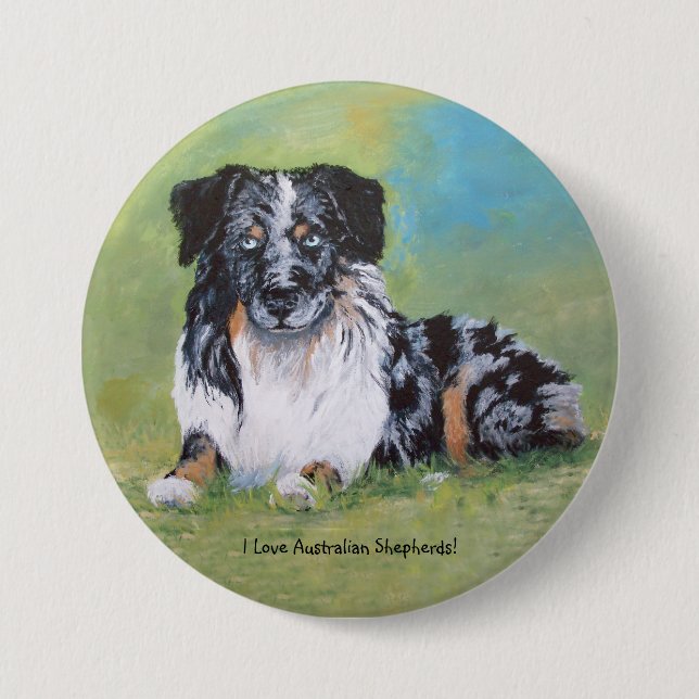 Australian Shepherd, beautiful blue merle! 7.5 Cm Round Badge (Front)