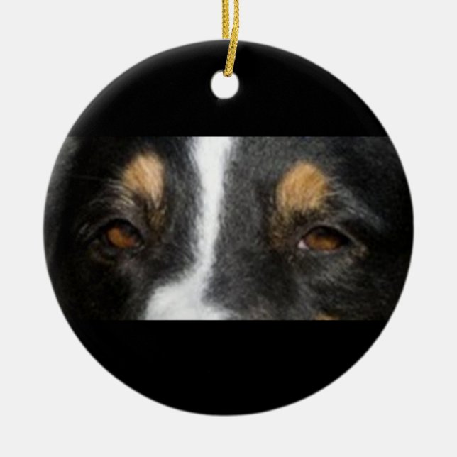 australian-shepherd-black tri eyes ceramic tree decoration (Front)