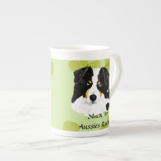 Australian Shepherd ~Black Tri Green Leaves Design Bone China Mug