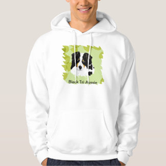 Australian Shepherd ~Black Tri Green Leaves Design Hoodie