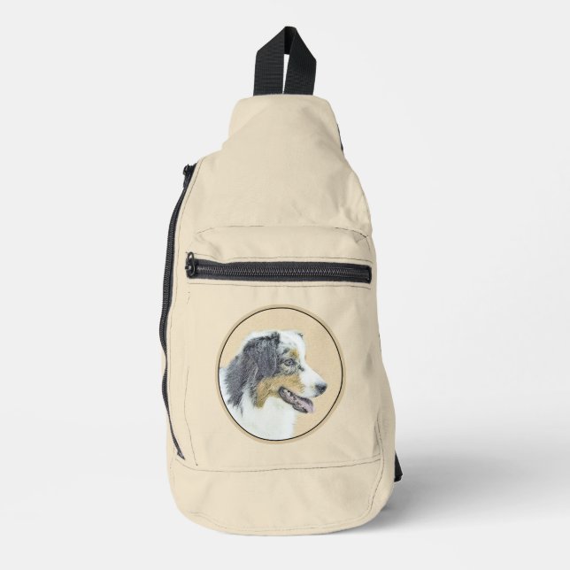 Australian Shepherd Black Tri Painting Dog Art Sling Bag (Front)