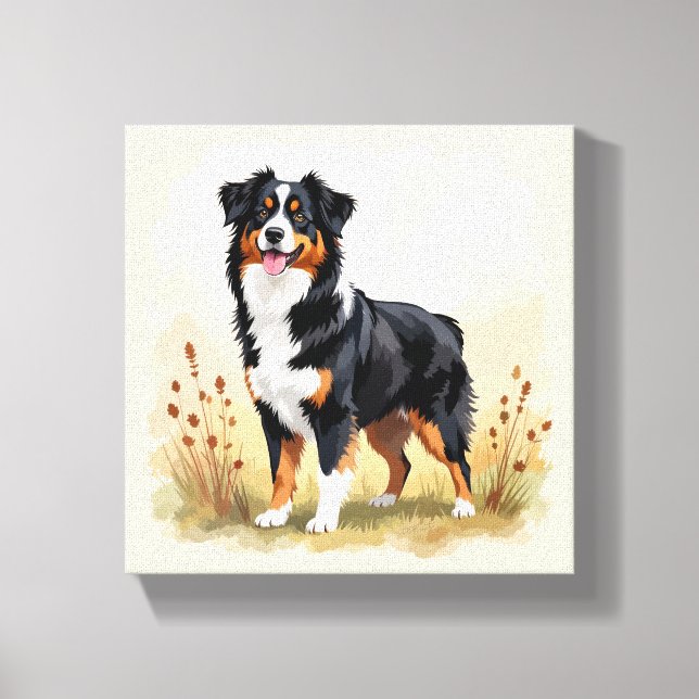 Australian Shepherd Black Tricolor Aussie Dog Canvas Print (Front)