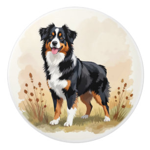 Australian Shepherd Black Tricolor Aussie Dog Ceramic Knob