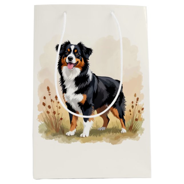 Australian Shepherd Black Tricolor Aussie Dog Medium Gift Bag (Front)