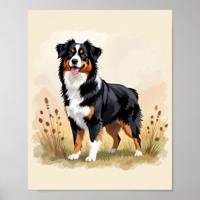 Australian Shepherd Black Tricolor Aussie Dog Poster (Front)
