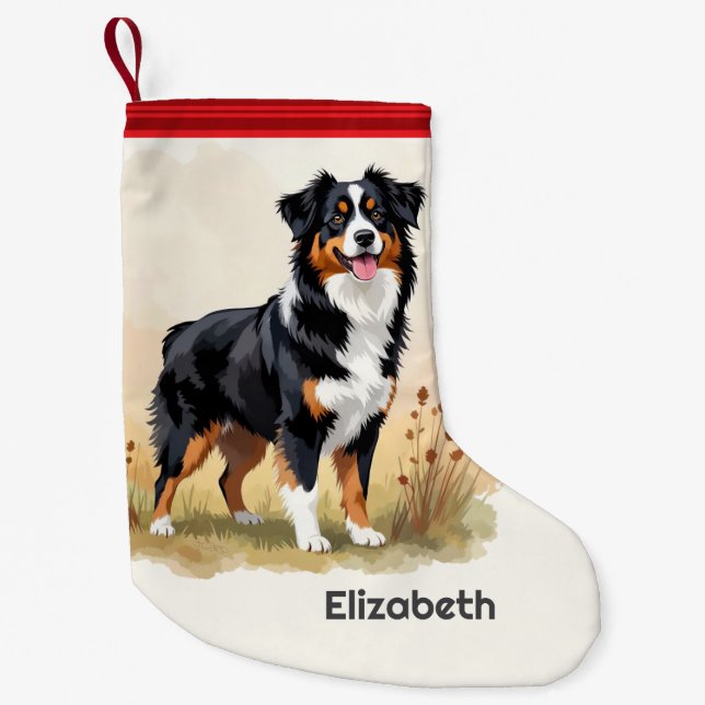 Australian Shepherd Black Tricolor Aussie Dog Small Christmas Stocking (Front)