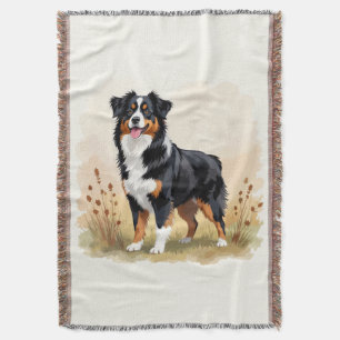 Australian Shepherd Black Tricolor Aussie Dog Throw Blanket