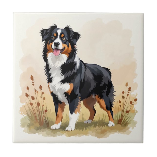 Australian Shepherd Black Tricolor Aussie Dog Tile (Front)