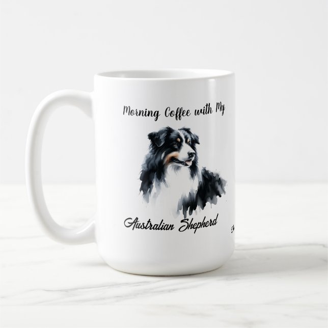  Australian Shepherd Black Watercolor personalise Coffee Mug (Left)