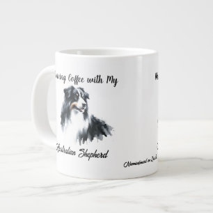  Australian Shepherd Black Watercolor personalise Large Coffee Mug