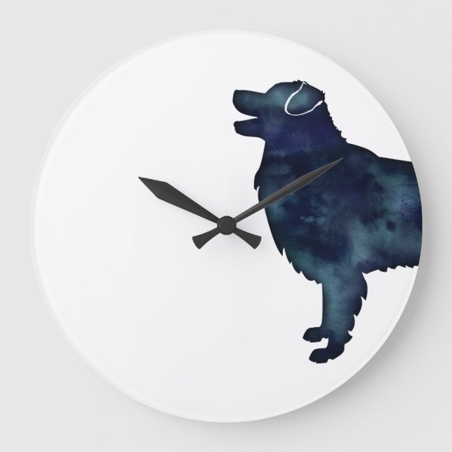 Australian Shepherd Black Watercolor Silhouette Large Clock (Front)
