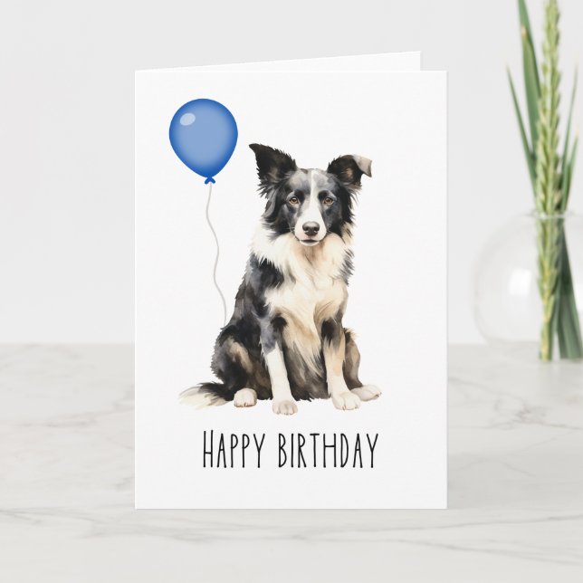 Australian Shepherd Black White Aussie Birthday Card (Front)