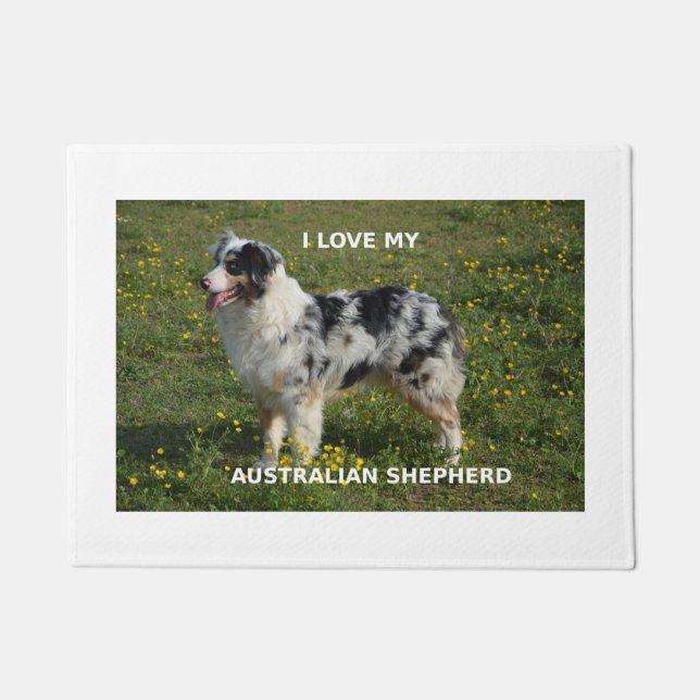 australian shepherd blue merle love w pic doormat (Front)