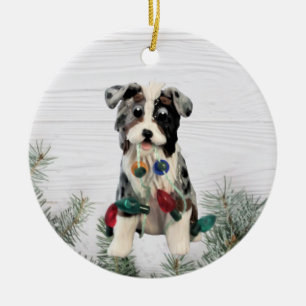 Australian Shepherd Blue Merle Tricolor Ceramic  C Tree Decoration