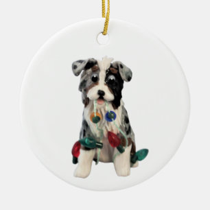 Australian Shepherd Blue Merle Tricolor Ceramic  Tree Decoration