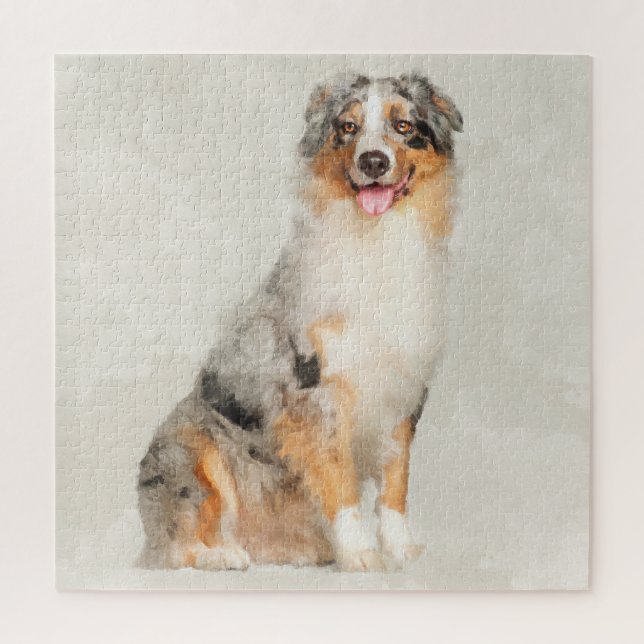 Australian Shepherd - Blue Merle Watercolor Jigsaw Puzzle (Vertical)