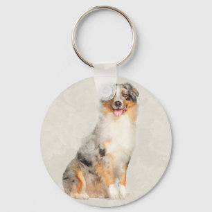Australian Shepherd - Blue Merle Watercolor Key Ring