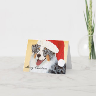 Australian Shepherd ~ Blue Merle with Santa Hat Holiday Card