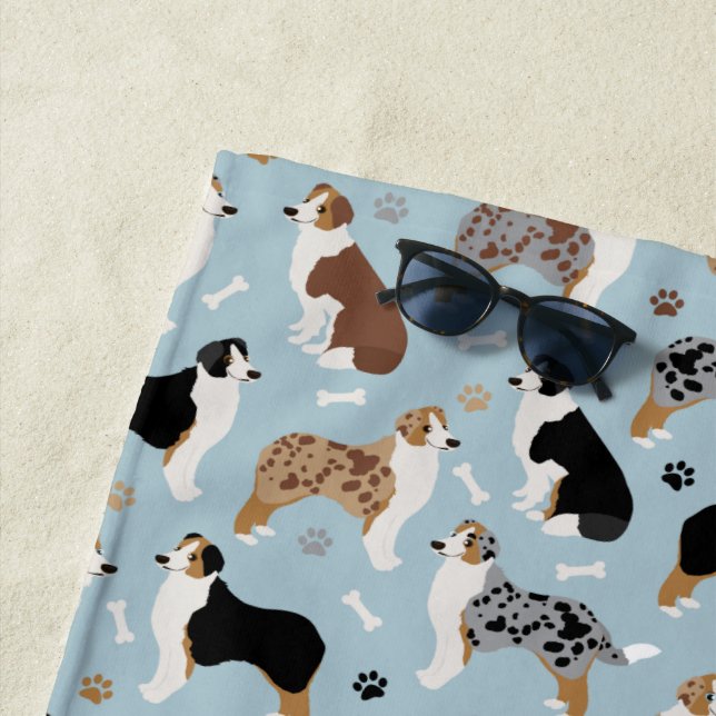 Australian Shepherd Bones and Paws Beach Towel (In Situ)
