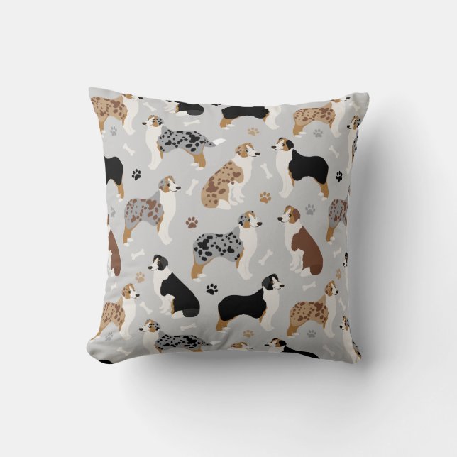 Australian Shepherd Bones and Paws Cushion (Front)