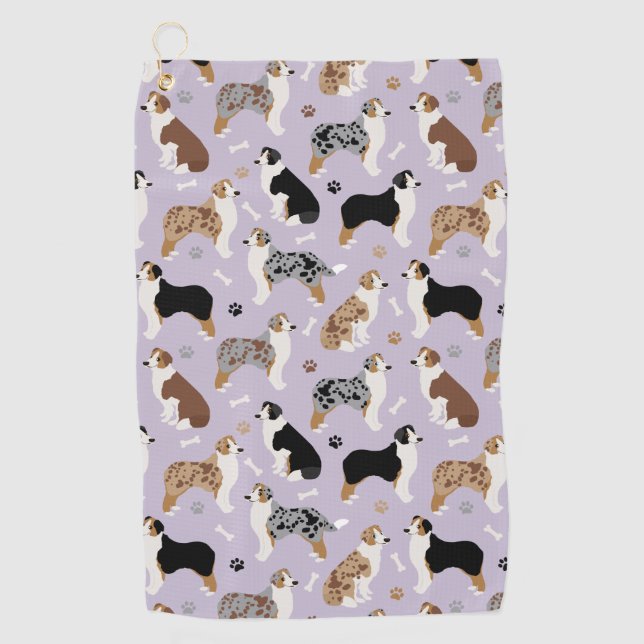 Australian Shepherd Bones and Paws Golf Towel (Front)
