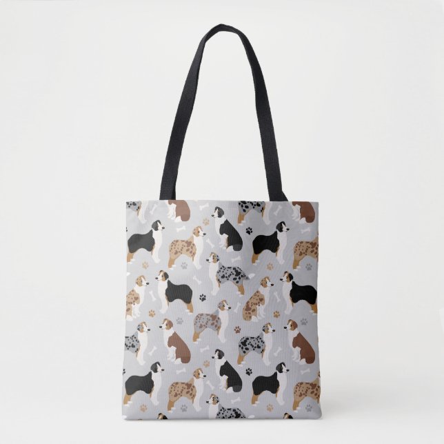 Australian Shepherd Bones and Paws Grey Tote Bag (Front)