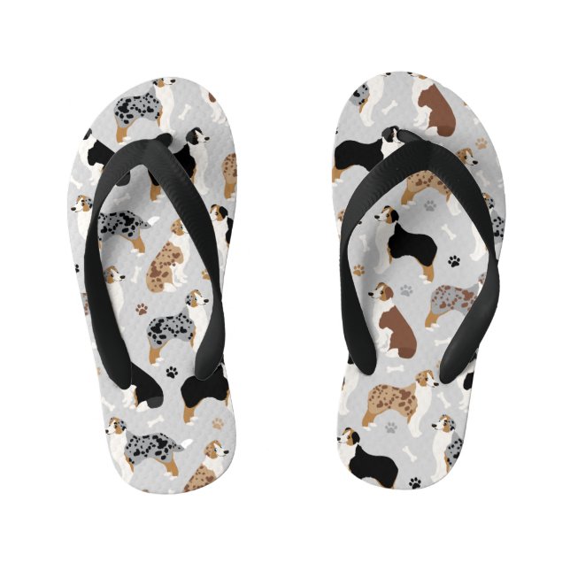 Australian Shepherd Bones and Paws Kid's Jandals (Footbed)