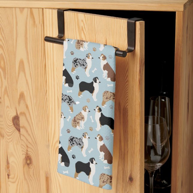 Australian Shepherd Bones and Paws Kitchen Towel (Thirds Fold)
