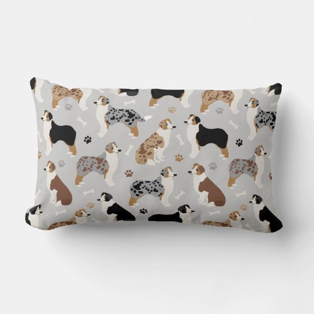 Australian Shepherd Bones and Paws Lumbar Pillow (Front)