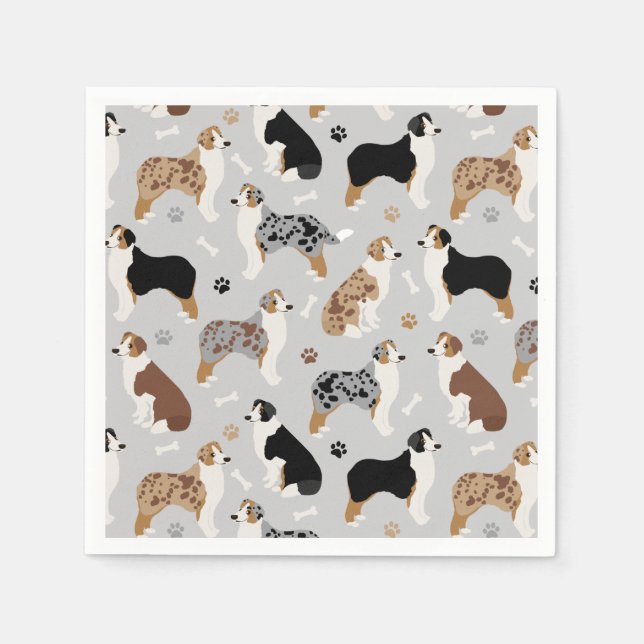 Australian Shepherd Bones and Paws Napkin (Front)