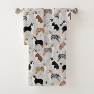 Australian Shepherd Bones and Paws Purple Bath Tow Towel Set