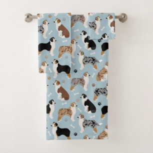 Australian Shepherd Bones and Paws Purple Bath Tow Towel Set