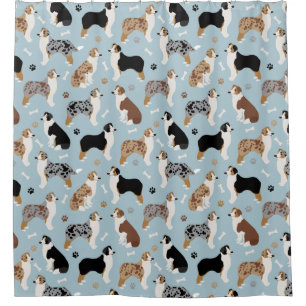 Australian Shepherd Bones and Paws Shower Curtain