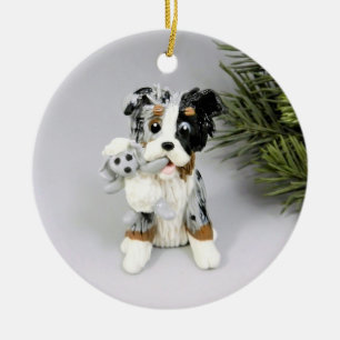 Australian Shepherd Bue Merle Ceramic Tree Decoration