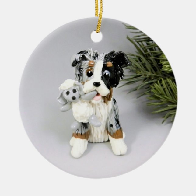 Australian Shepherd Bue Merle Ceramic Tree Decoration (Front)