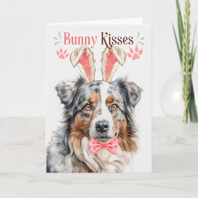 Australian Shepherd Bunny Ears Easter Holiday Card (Front)