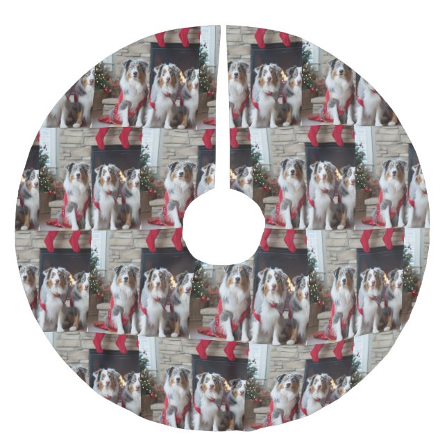 Australian Shepherd by the Fireplace Christmas Brushed Polyester Tree Skirt (Front)